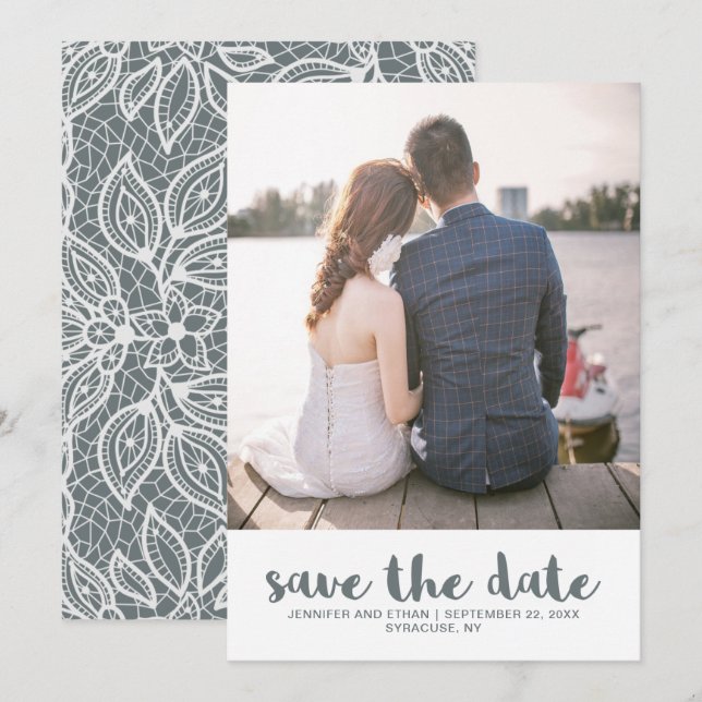 Lace Wedding Save the Date Photo (Front/Back)