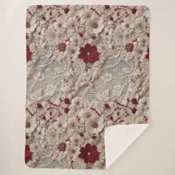 Lace With Pearls And Red Flowers Sherpa Blanket by MarceeJean at Zazzle
