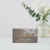 Lace Wood and Gold Confetti Rustic Country Business Card (Standing Front)
