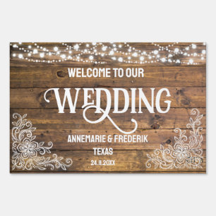Lace, Wood and Twinkle Lights Wedding Sign