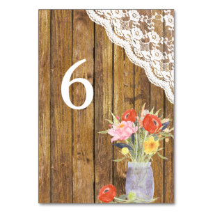 Lace Wood Mason Jar Floral Wedding Table Number