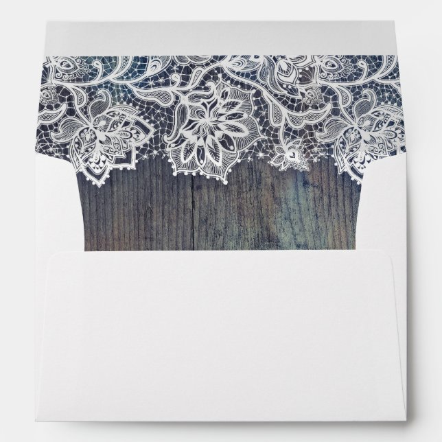 Lace Wood Rustic Vintage Wedding Envelope (Back (Bottom))