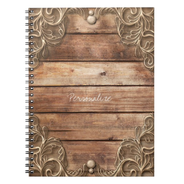 Lace Wood Rustic Vintage Western Elegant Farmhouse Notebook (Front)