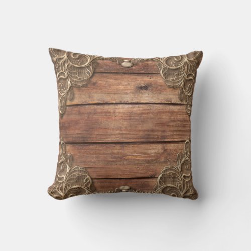 Lace Wood Rustic Vintage Western Elegant Farmhouse Throw Pillow