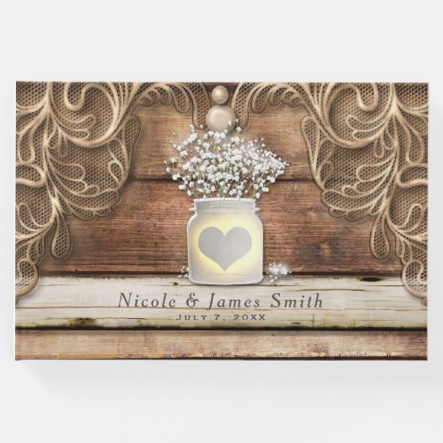 Lace Wood Rustic Vintage Western Elegant Wedding Guest Book