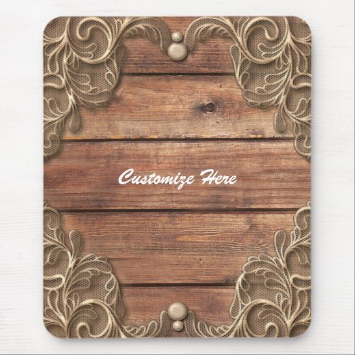 Lace Wood Rustic Vintage Western Farmhouse Chic Mouse Pad