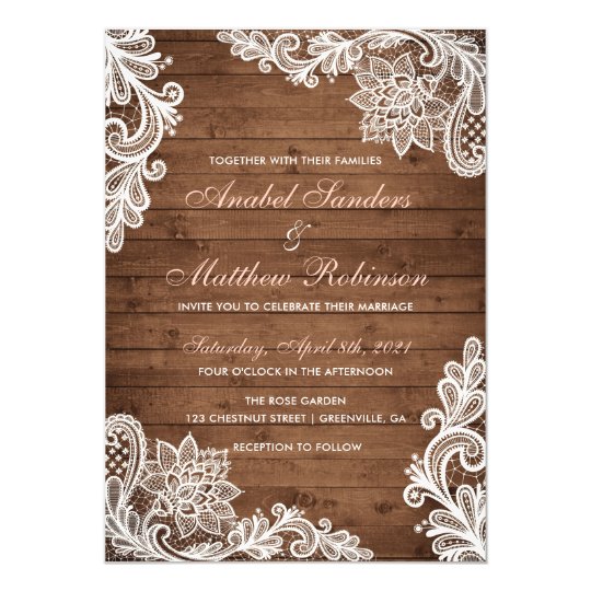 Lace Wood Rustic Wedding Invitation 