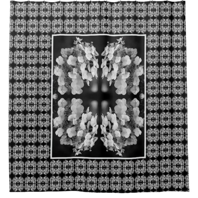 Lacecap Hydrangea Black And White Floral Art Shower Curtain (Front)