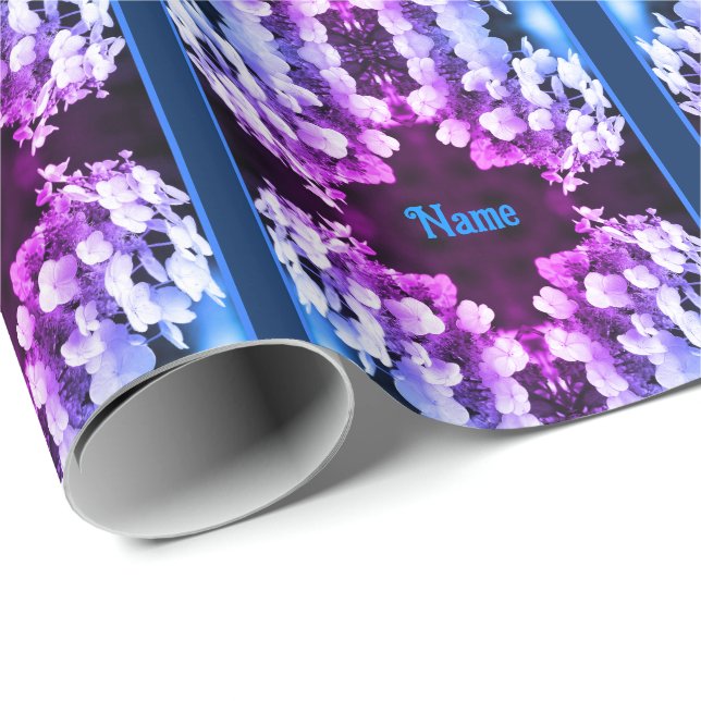 Lacecap Hydrangea Black White Tinted Personalized Wrapping Paper (Roll Corner)
