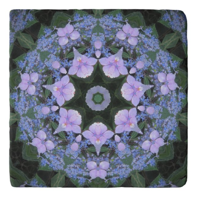 Lacecap Hydrangea Stone Trivet (Front)