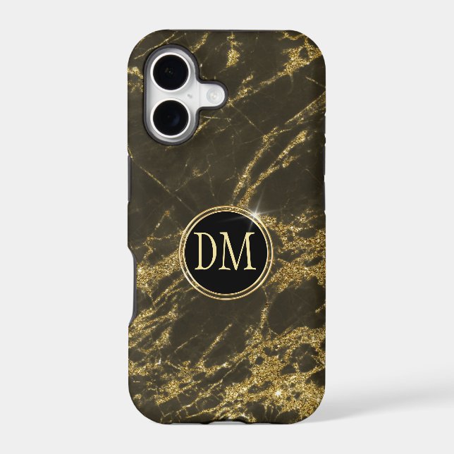 Laced Gold Glitter Monogram on Black Case-Mate iPhone Case (Back)