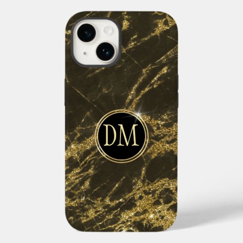 Laced Gold Glitter Monogram on Black Case_Mate iPhone 14 Case