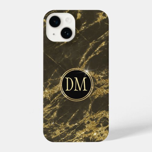 Laced Gold Glitter Monogram on Black iPhone 14 Case