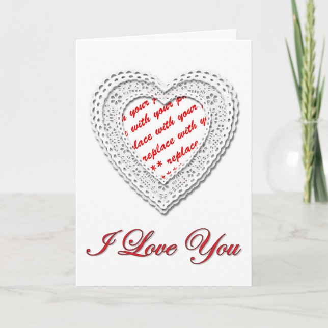 Laced Heart Photo Frame Valentine Holiday Card (Front)