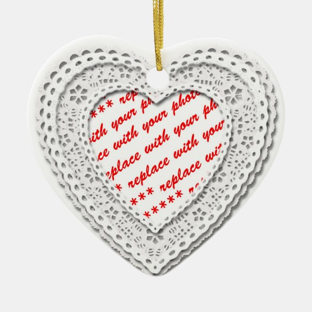 Laced Heart Shaped Photo Frame Template Ceramic Ornament (Front)