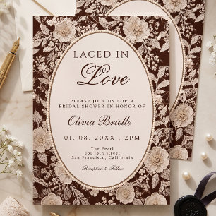 Laced In Love Chocolate Brown Lace Bridal Shower Invitation
