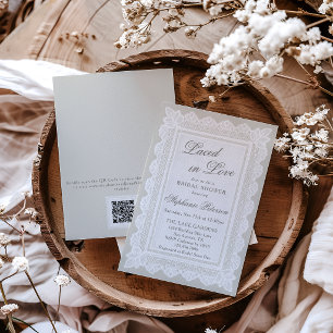 Laced in Love Cream Lace QR Code Bridal Shower Invitation