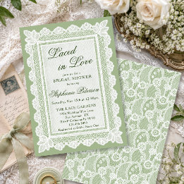 Laced in Love Theme Sage Green Lace Bridal Shower Invitation