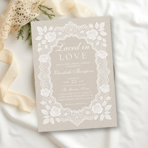 Laced in Love Vintage French Taupe Bridal Shower Invitation