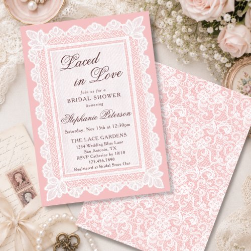 Laced in Love Vintage Pink Lace Bridal Shower Invitation