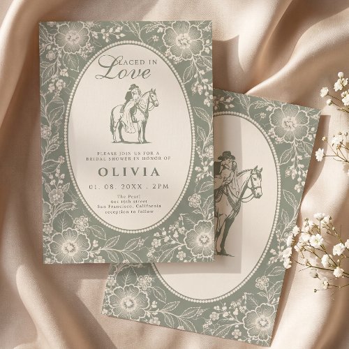 Laced in Love Western Sage Green Bridal Shower Invitation