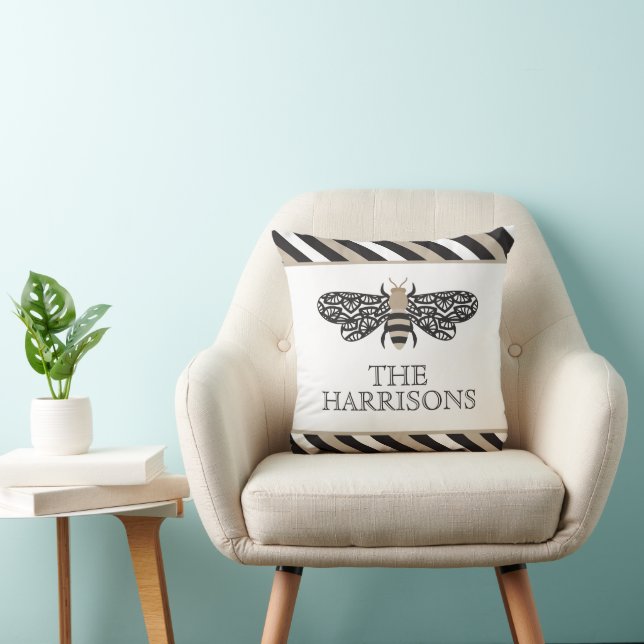 Lacewing Bee Striped Personalized Throw Pillow (Chair)