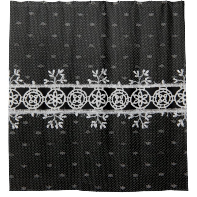 lacework line on black background shower curtain (Front)