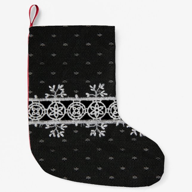 lacework line on black background small christmas stocking (Front)