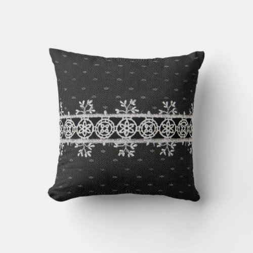 Lacework Line on Black Throw Pillow