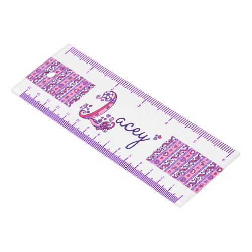 Lacey letter L doodle art name pink purple ruler