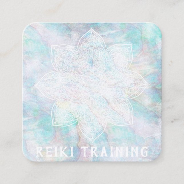 *~* Lacey White Mandala Blue Pink Yellow Pastel  Square Business Card (Front)