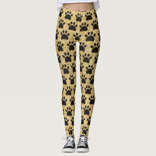 lack and Gold Paws Seamless Pattern Leggings