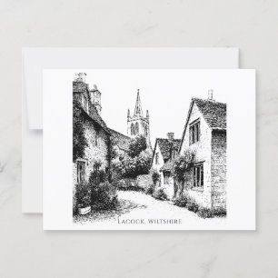 Lacock Village Sketch, Wiltshire England   Postcard