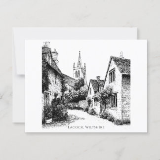 Lacock Village Sketch, Wiltshire England Postcard