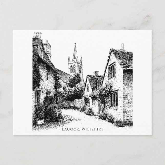 Lacock Village Sketch, Wiltshire England   Postcard (Front)