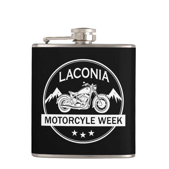 Laconia Motorcycle Week Motorbike Flask (Front)