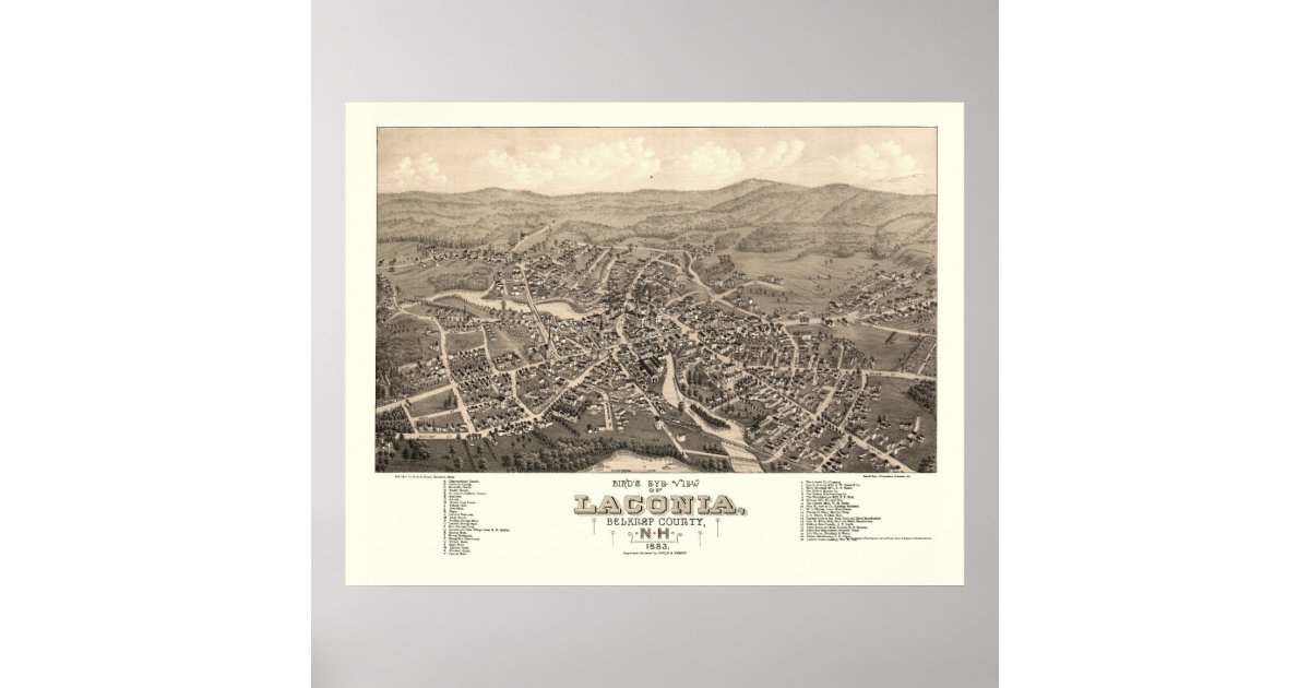 Laconia, NH Panoramic Map 1883 Poster Zazzle