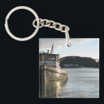 LaConner Tugboat Keychain<br><div class="desc">A converted tugboat is docked in LaConner,  Washington on a day when the sunlight and the water glow with a special light after a Spring rainstorm.</div>
