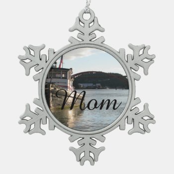 Laconner Tugboat Snowflake Pewter Christmas Ornament by northwest_photograph at Zazzle