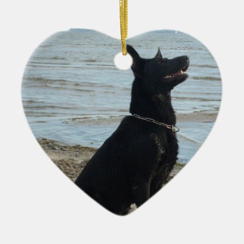 Lacquer Black German Shepherd Ceramic Ornament