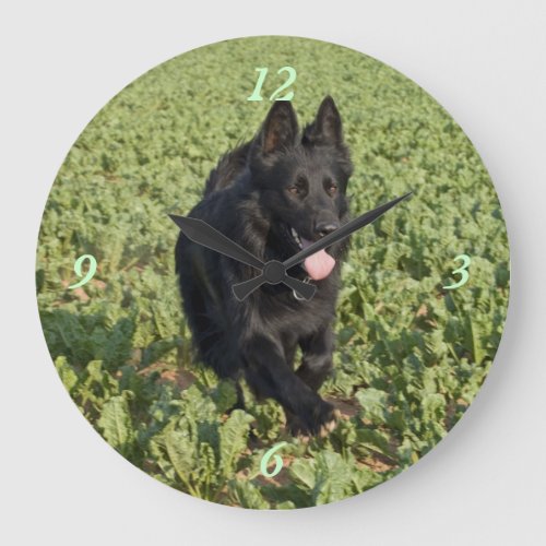 Lacquer Black German Shepherd Large Clock