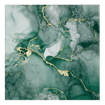 Lacquer Green, Gold Abstract Acrylic Art