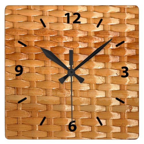 Lacquer Wicker Basketweave Texture Look Square Wallclocks