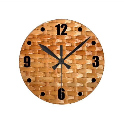 Lacquer Wicker Basketweave Texture Look Round Clocks