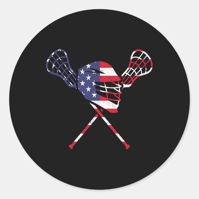 Lacrosse American Flag  Classic Round Sticker (Front)