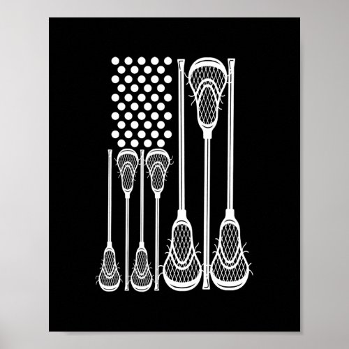 Lacrosse American Flag Cross Lacrosse Sticks men Poster