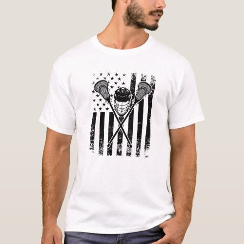 Lacrosse American Flag Cross Lacrosse Sticks Men W T_Shirt
