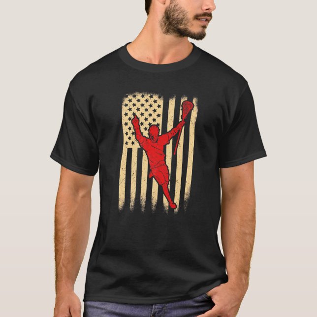 Lacrosse American Flag Cross Lacrosse Sticks Men W T-Shirt (Front)