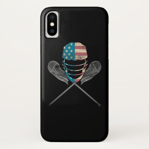 Lacrosse American Flag Lax Helmet And Stick iPhone X Case