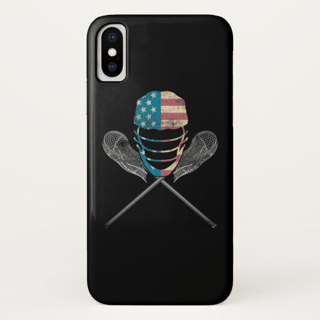 Lacrosse American Flag Lax Helmet And Stick Case-Mate iPhone Case (Back)